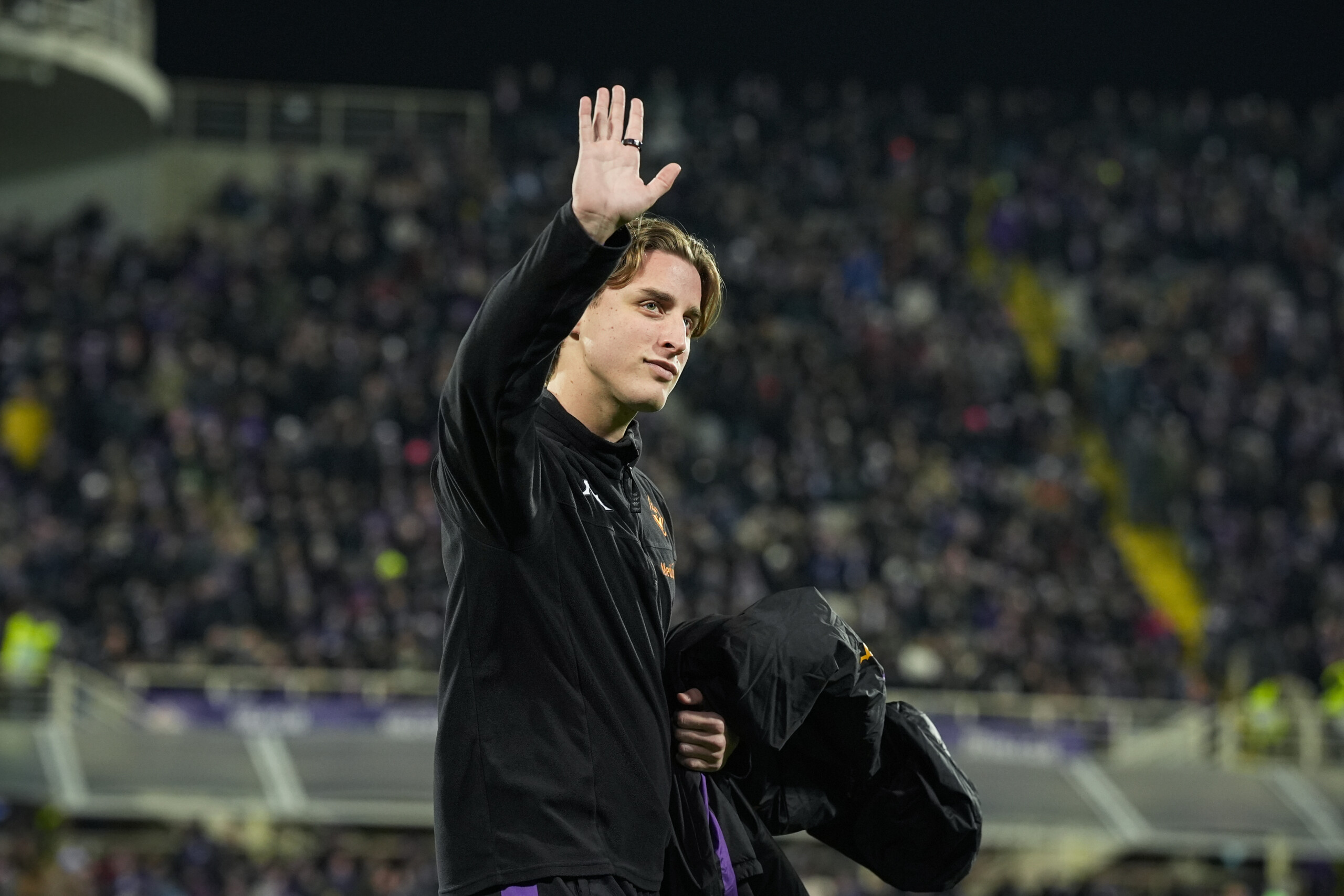 Edoardo Bove at the stadium for Roma v Fiorentina