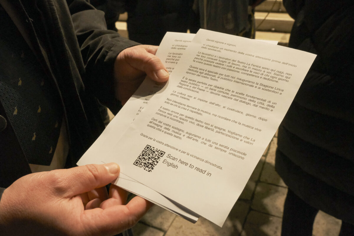 Teatro Fenice, workers’ flyer: ‘Culture cannot be imposed from above’