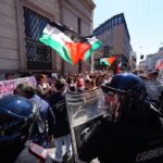 25 April: pro-Palestine demonstrators block a march in Milan